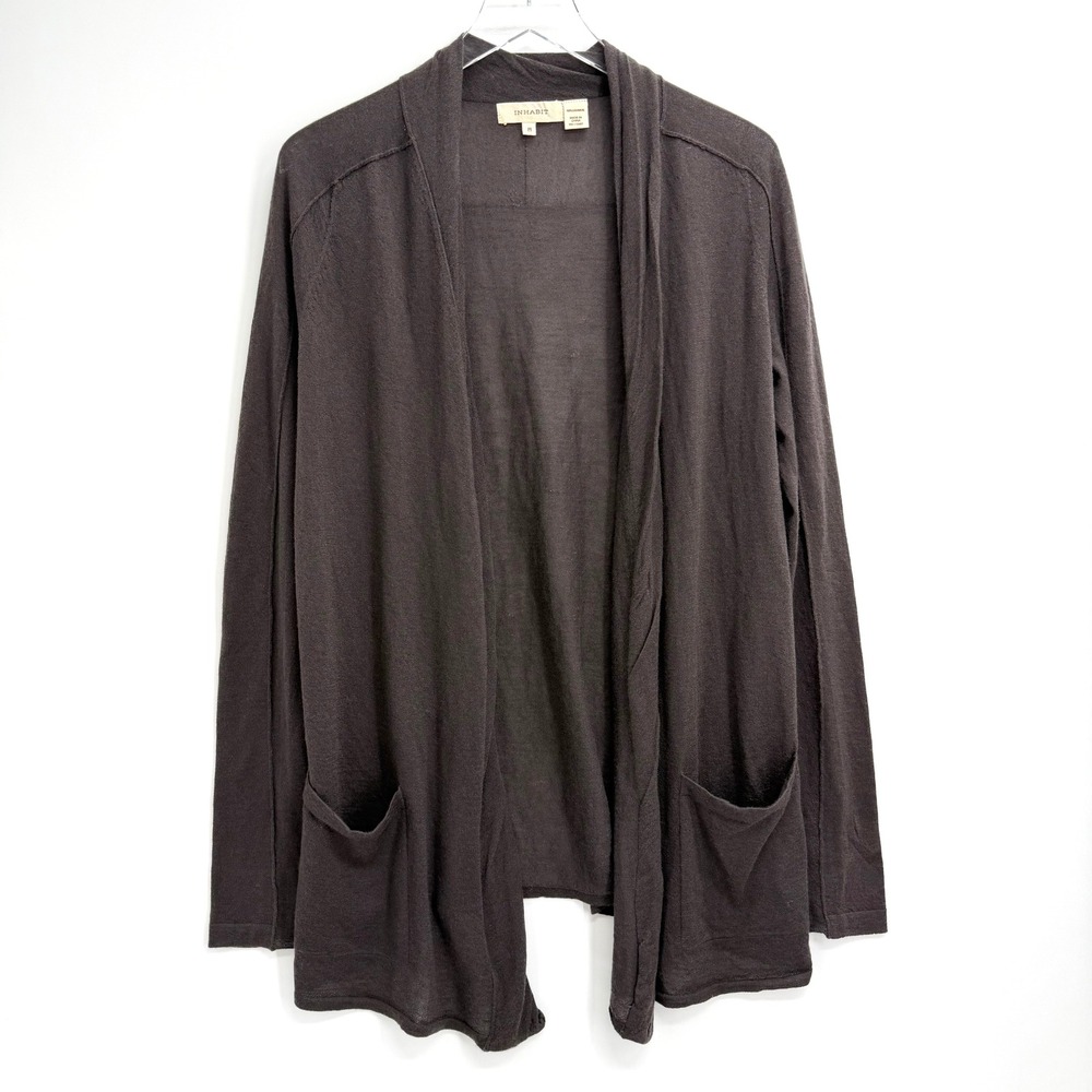 Inhabit 100% Cashmere Cardigan Size M Open Front Gray Sweater Quiet Luxury